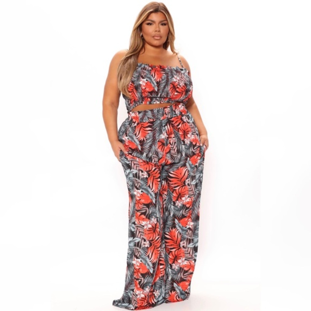 2 piece floral red and black pants set summer fashion outfit